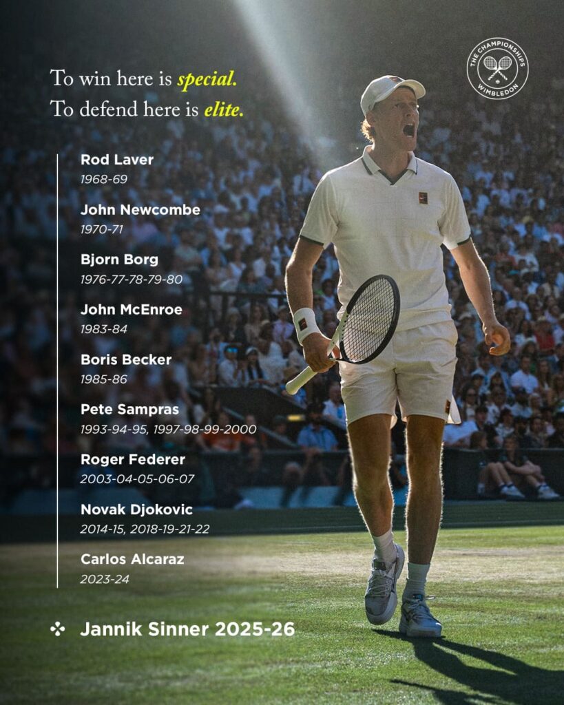 In elite company ✨Jannik Sinner becomes the 10th player in the Open era to defend the Gentlemen